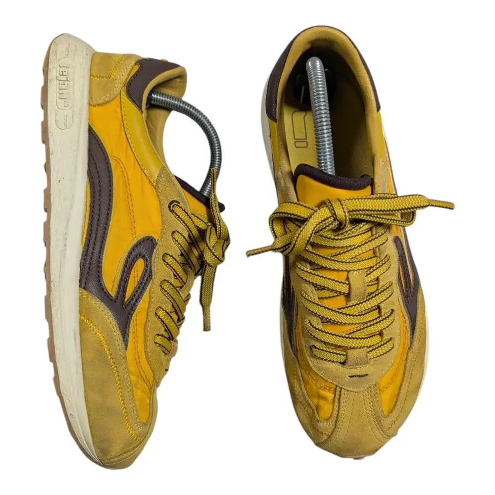 Lejan Melrose Yellow Low Top Lace Up Retro Barefoot Athletic Sneakers Women 8.5